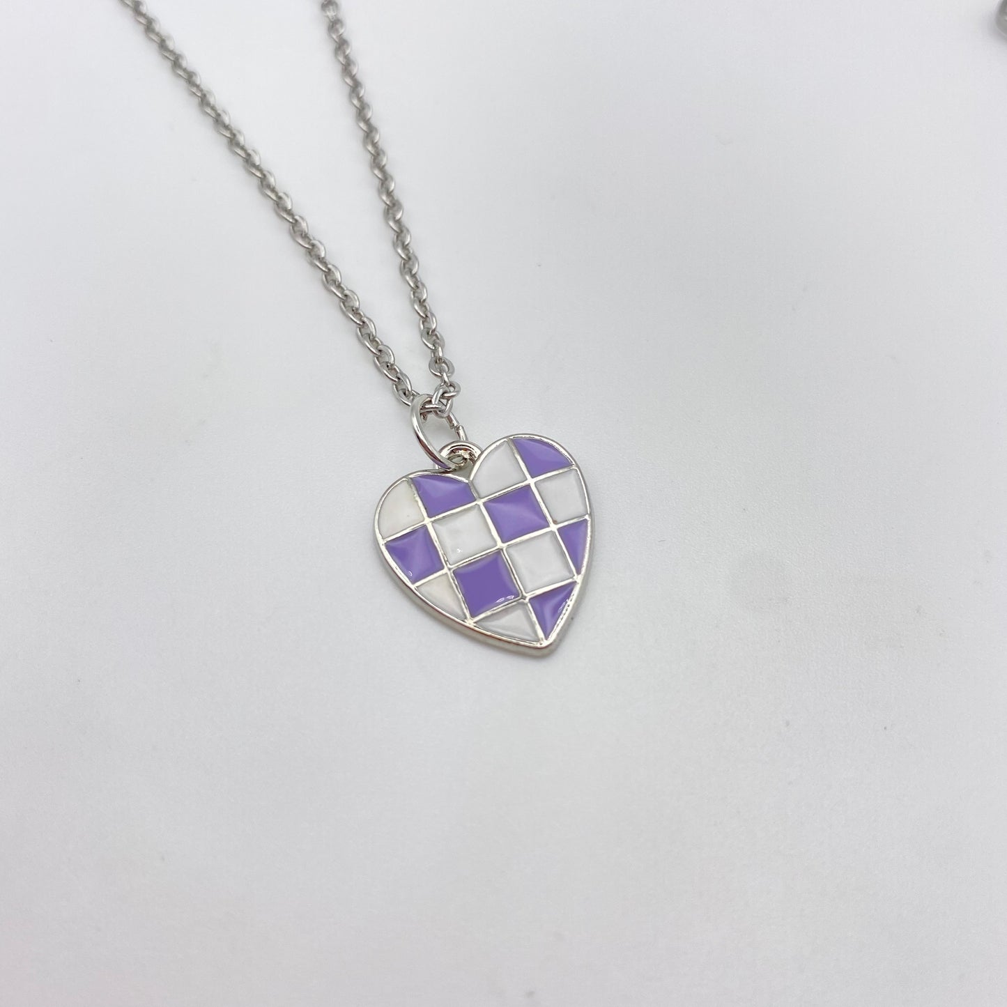 Silver Checkered Heart Necklace