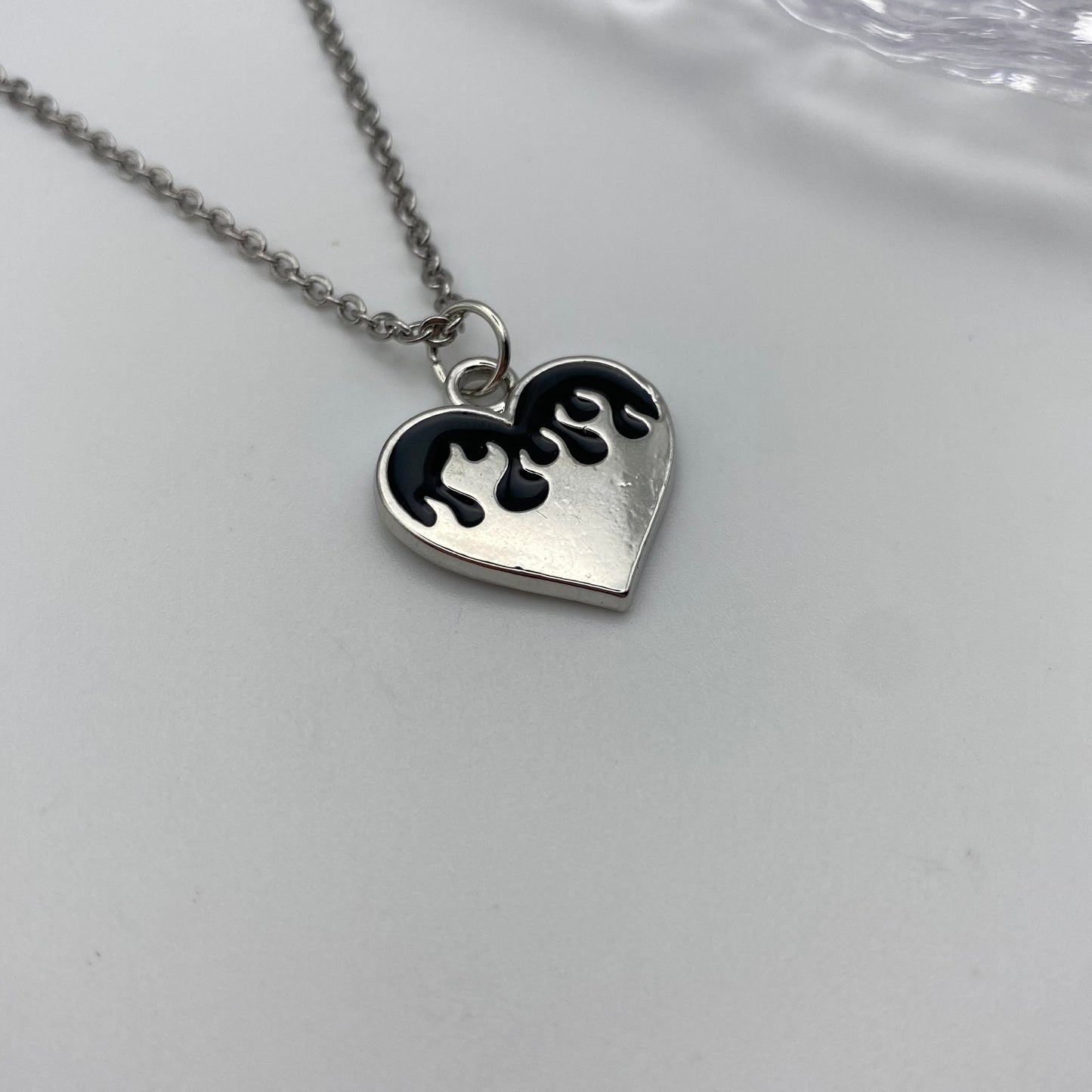 Black Flame Heart Necklace