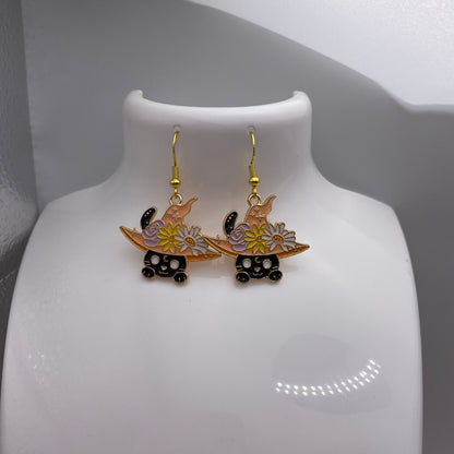 Witch Cat Gold Earrings