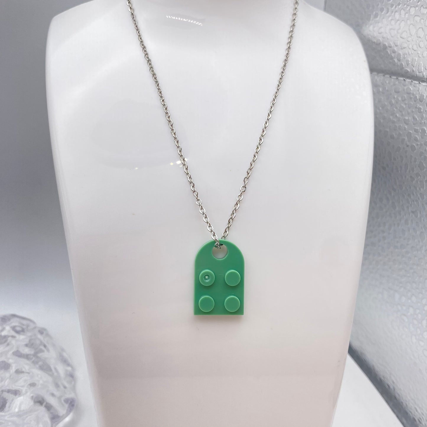 Green Matching Lego Heart Necklace