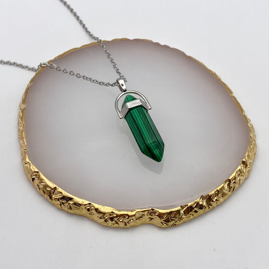 Green Malachite Crystal Pendant Necklace