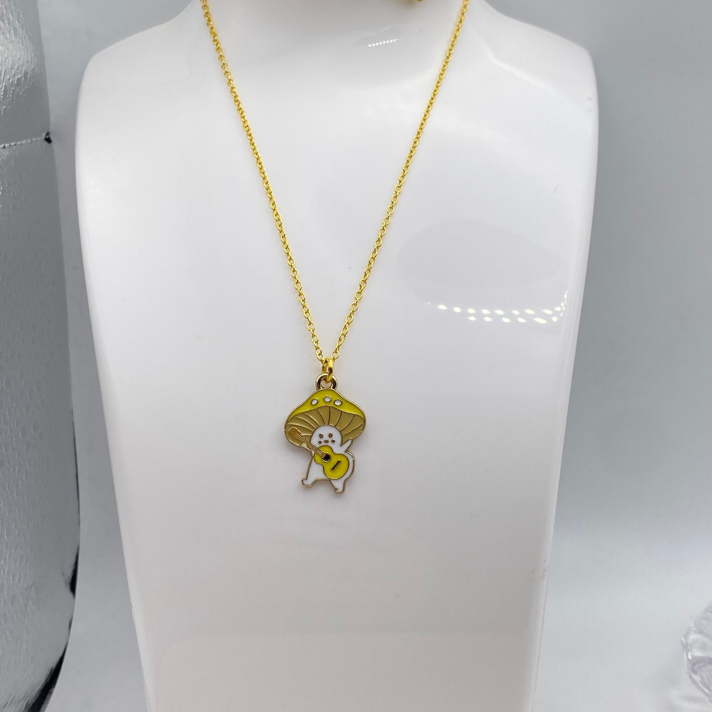 Yellow Guitar Mushroom Necklace