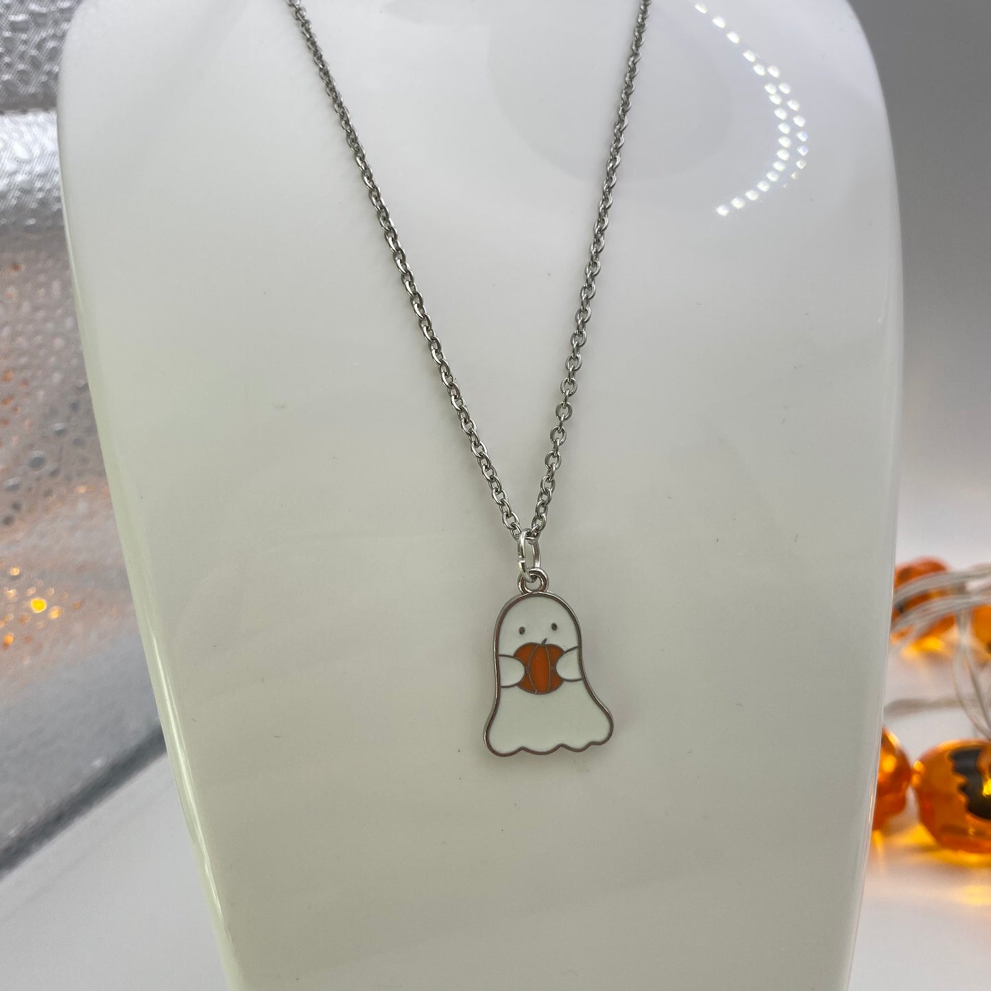 White Pumpkin Ghost Necklace