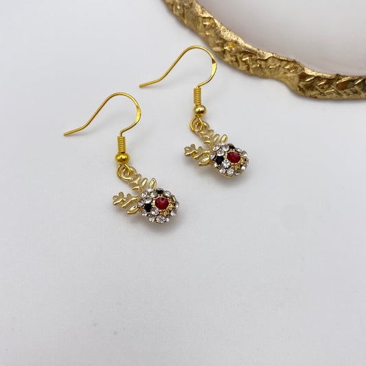 Gold Rudolph Reindeer Face Earrings