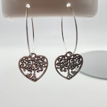 Heart Tree of Life Hoop Earrings