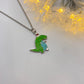 Green T-Rex Dinosaur Santa Necklace