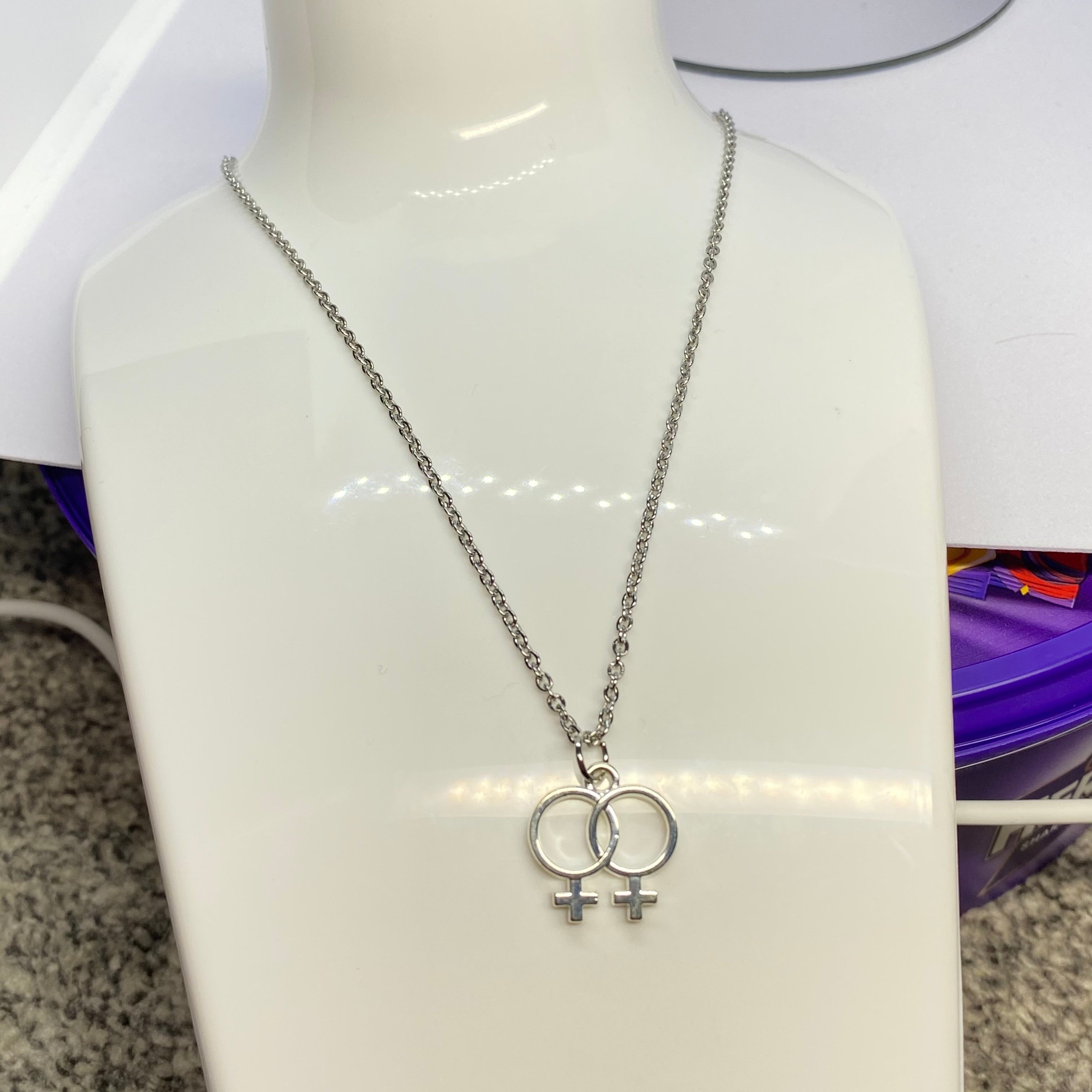 Lesbian Double Venus Symbol Stainless Steel Necklace - Silver –  www.gayprideshop.co.uk