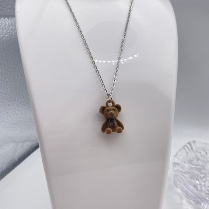 Fuzzy Dark Brown Teddy Bear Necklace