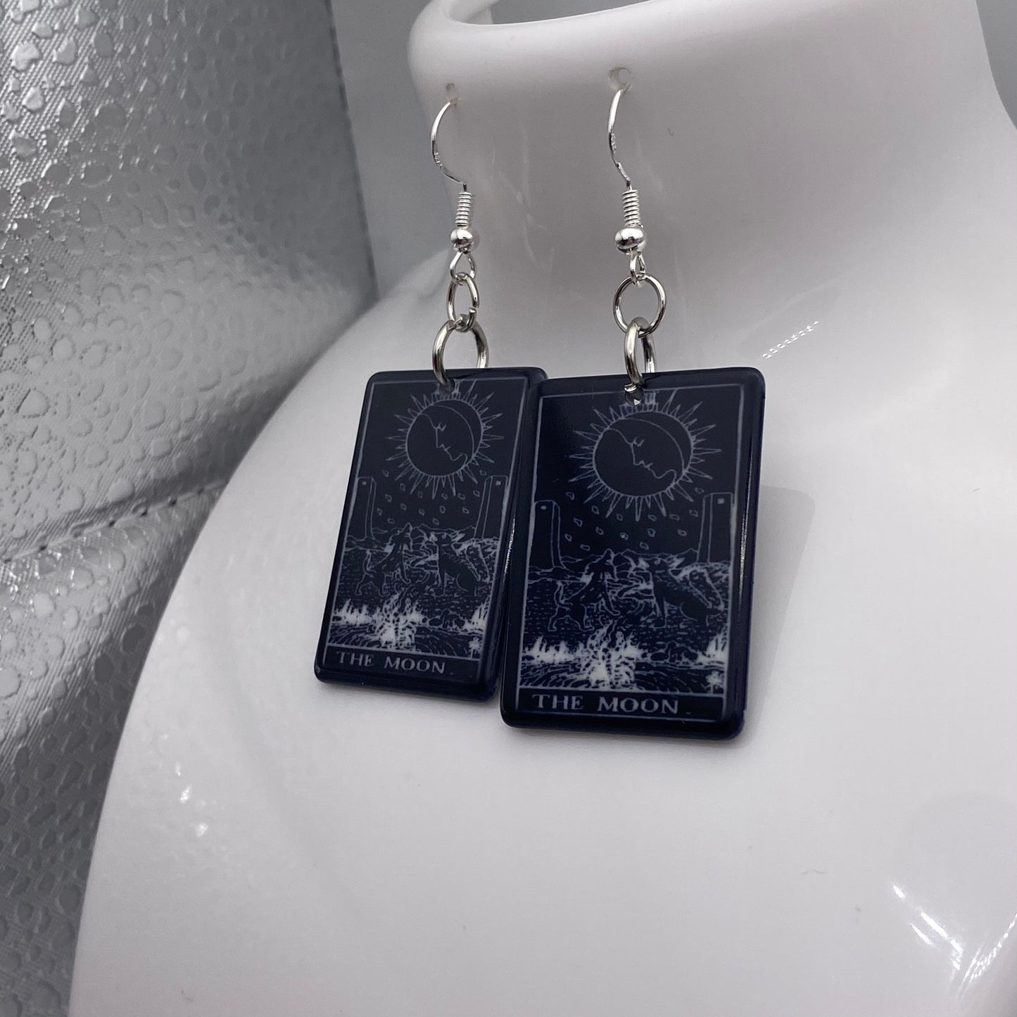 Black and White The Moon Tarot Card Earrings