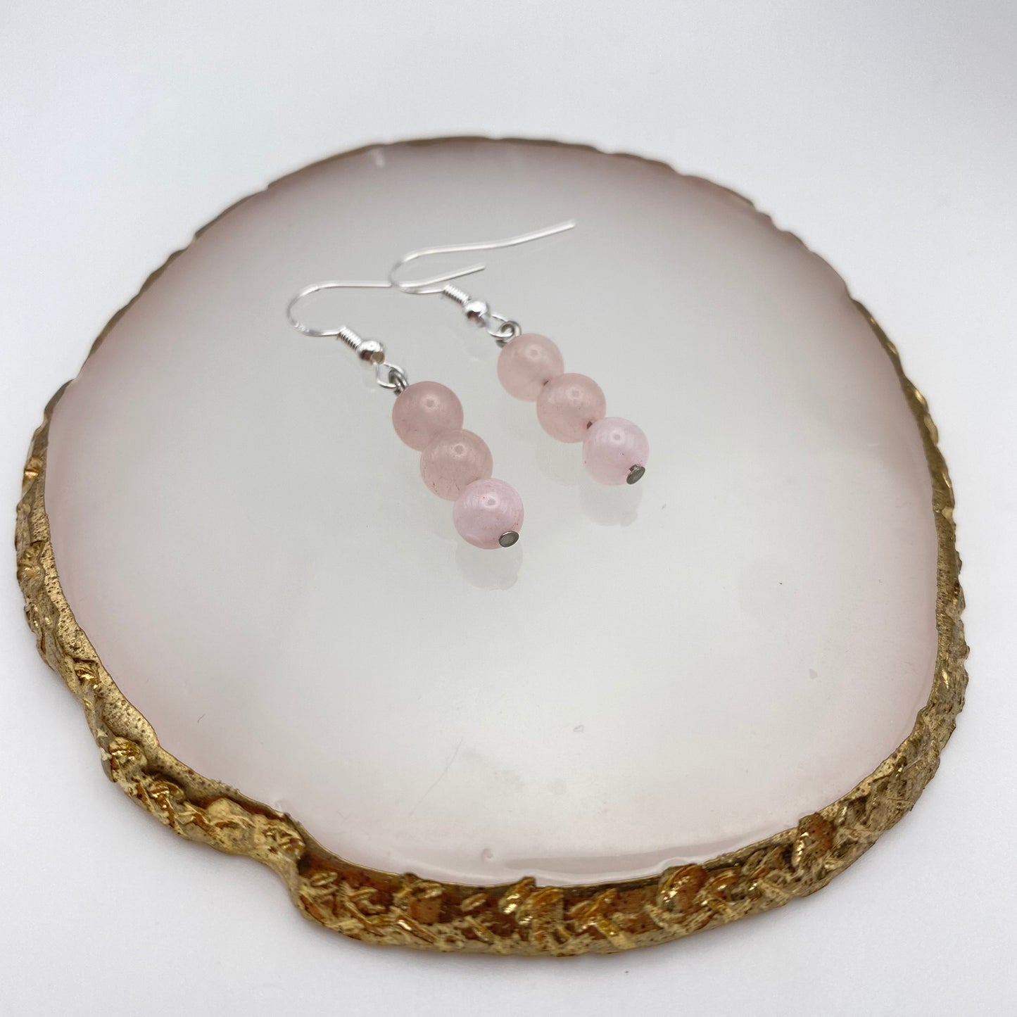 Round Rose Quartz Crystal Earrings