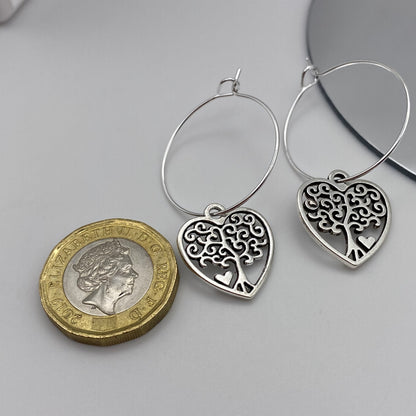 Heart Tree of Life Hoop Earrings