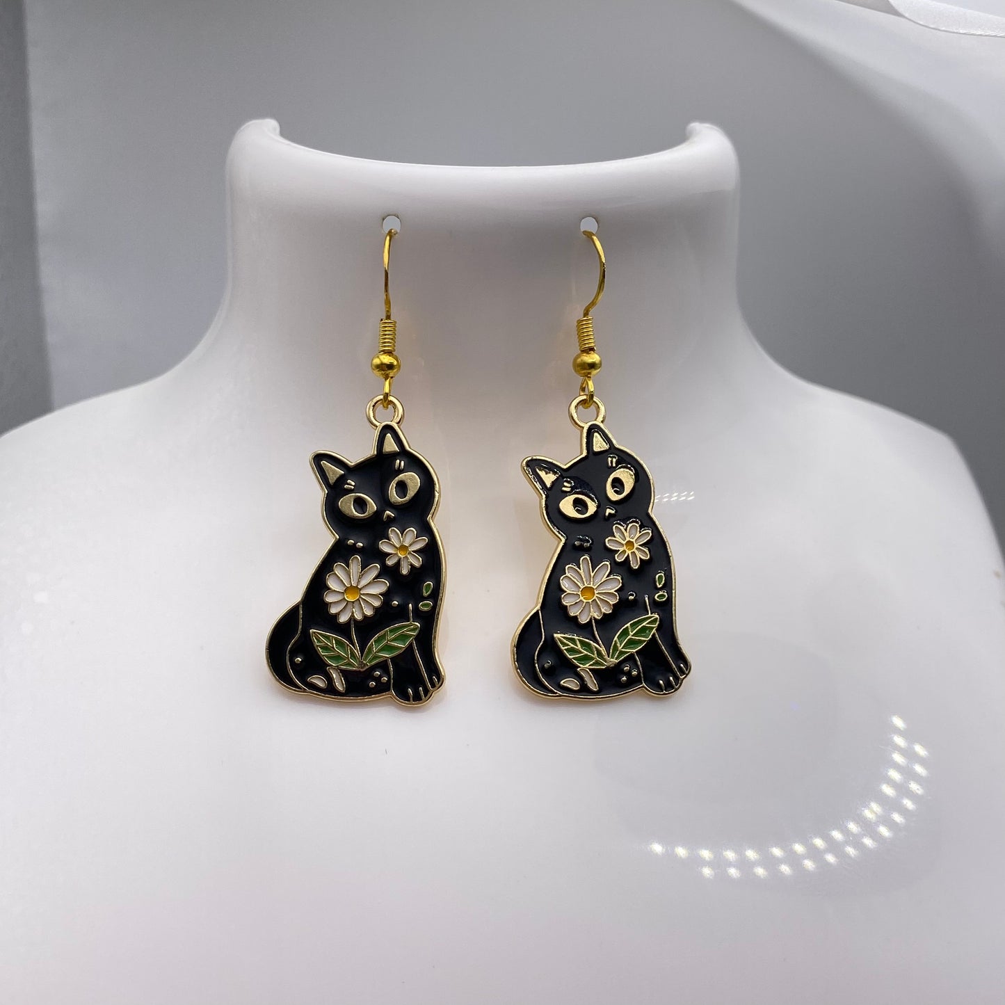 Flower Black Cat Earrings