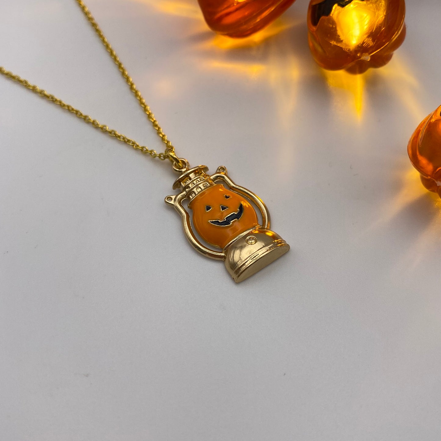 Gold Pumpkin Lantern Necklace