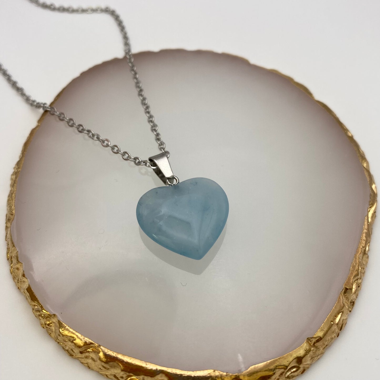 Blue Agate Pendant Heart Necklace