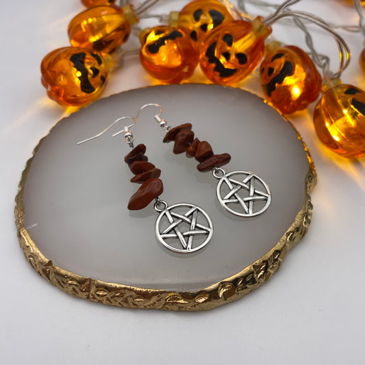 Pentagram Red Crystal Earrings