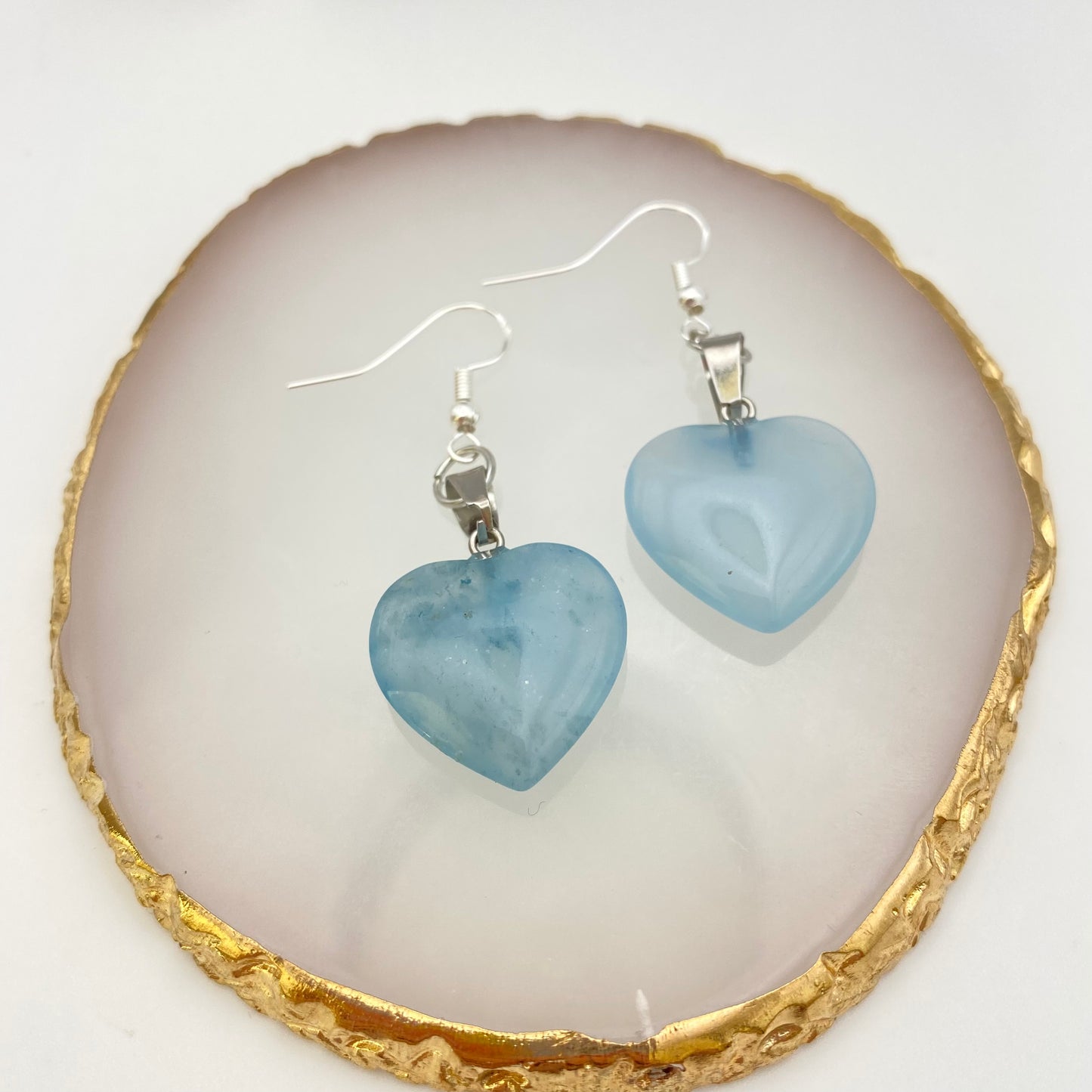 Blue Agate Pendant Heart Earrings