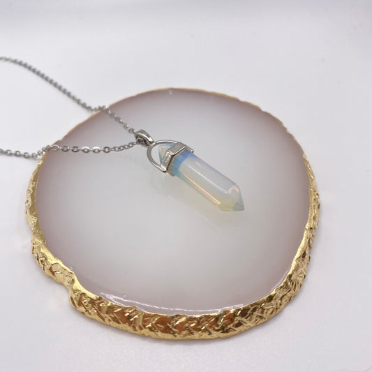 Opal Stone Crystal Pendant Necklace