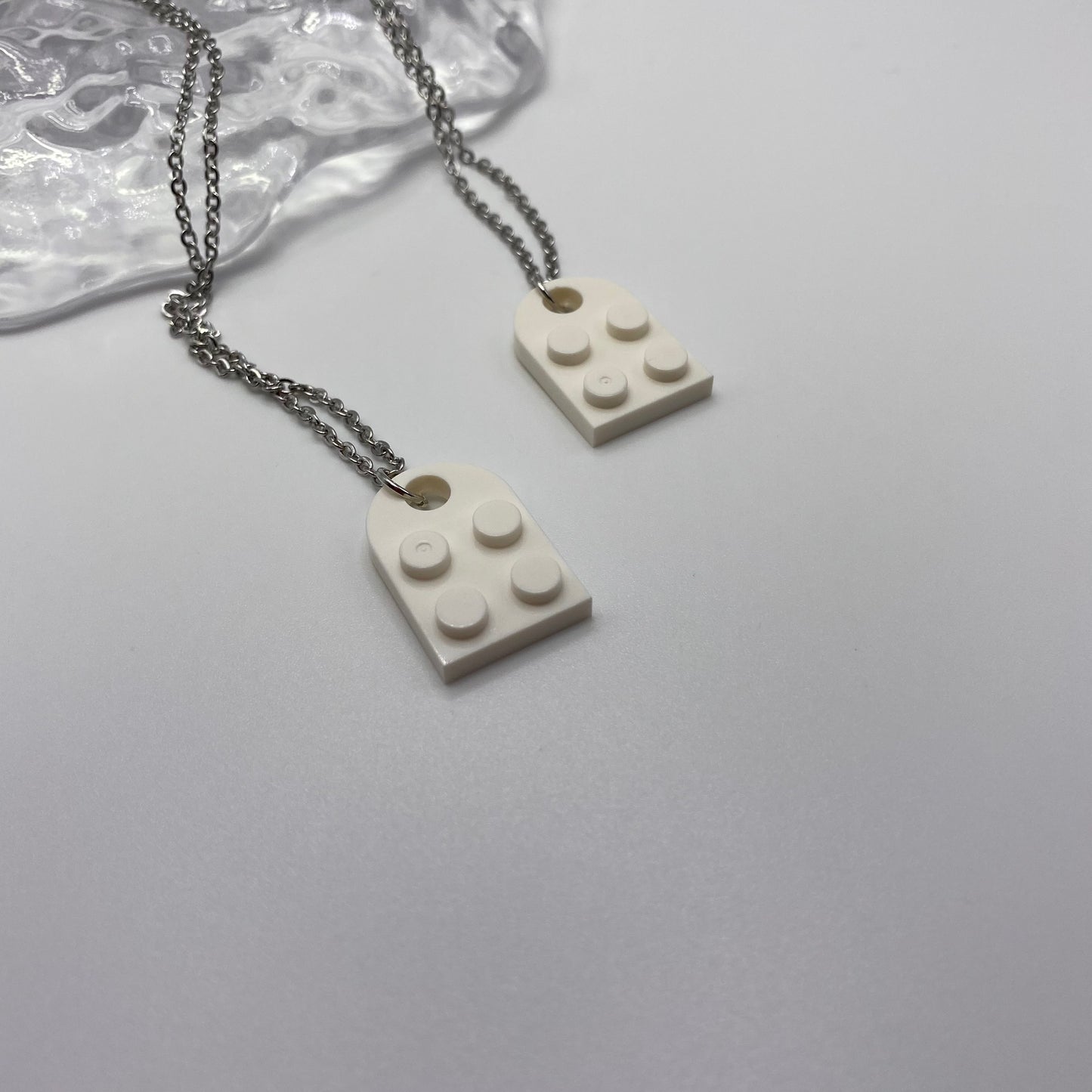 White Matching Lego Heart Necklace
