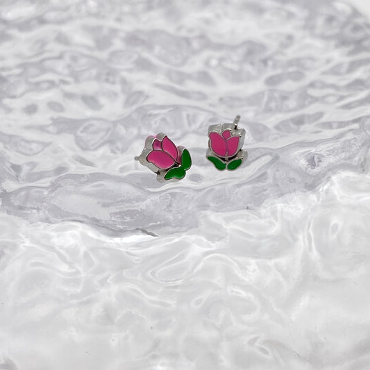 Pink Flower Stud Earrings