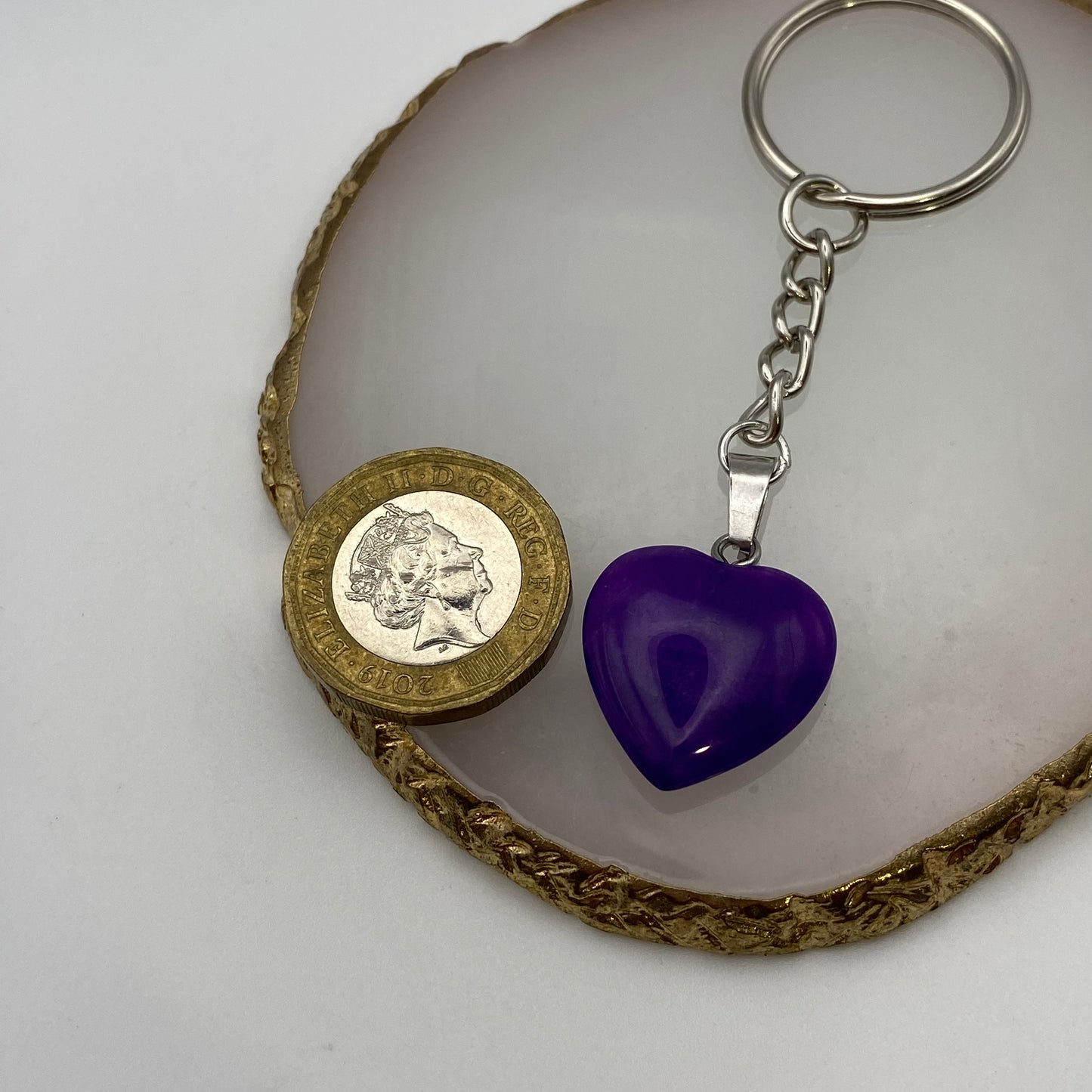 Purple Jade Heart Pendant Heart Keyring