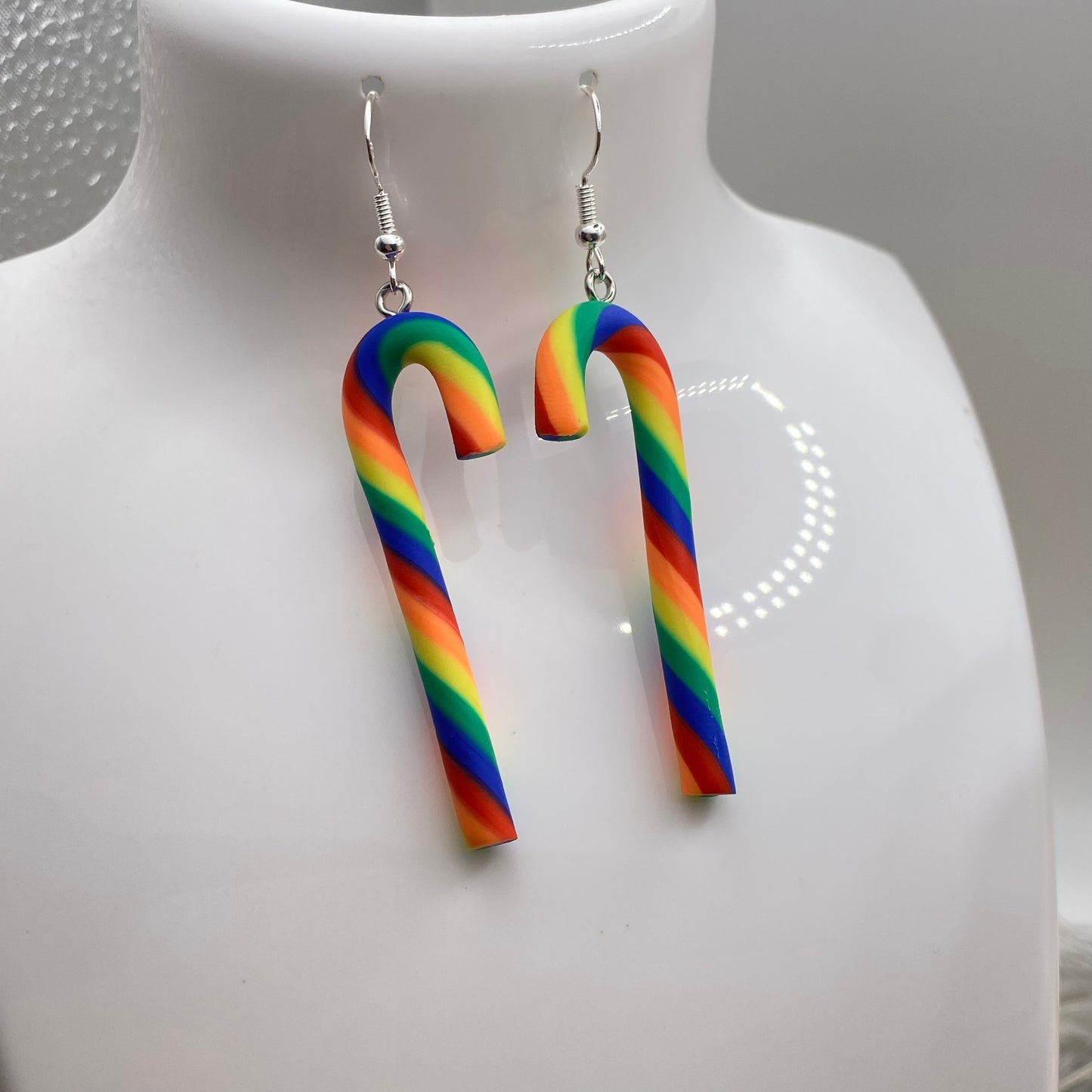 Bright Rainbow Candy Cane Earrings