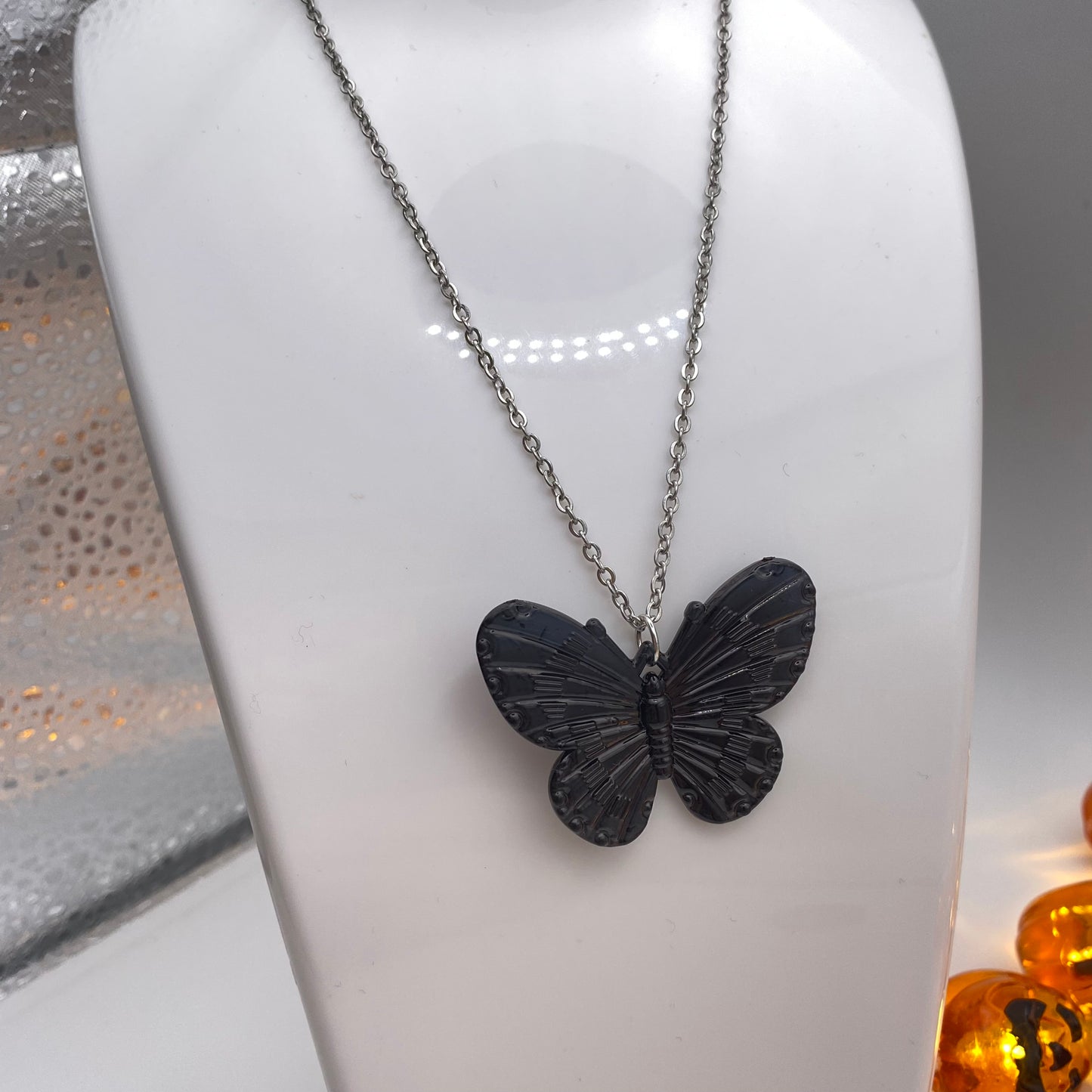 Gothic Black Butterfly Necklace
