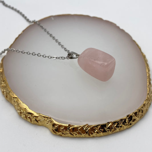 Rose Quartz Crystal Chunk Pendant Necklace