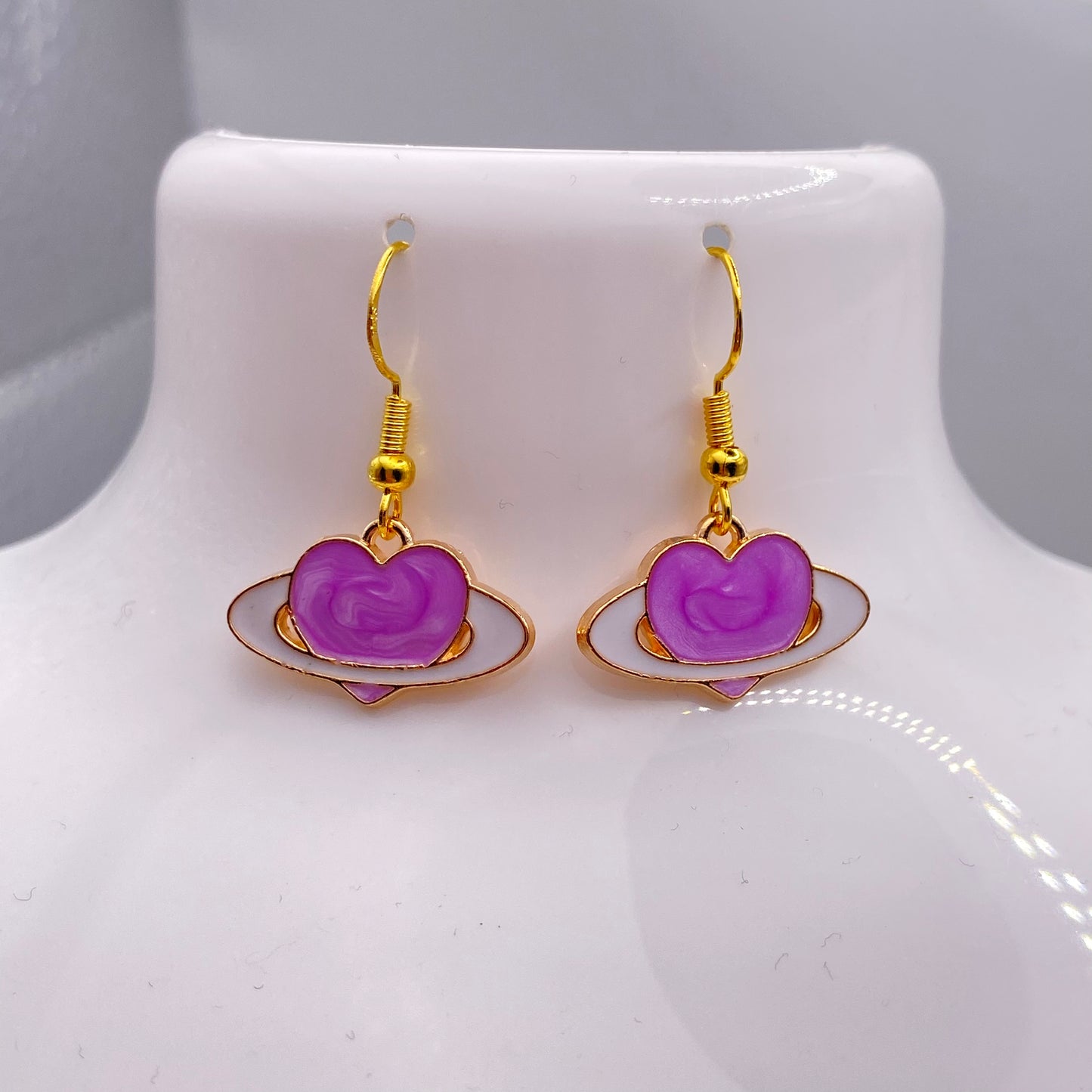 Purple Planet Heart Earrings