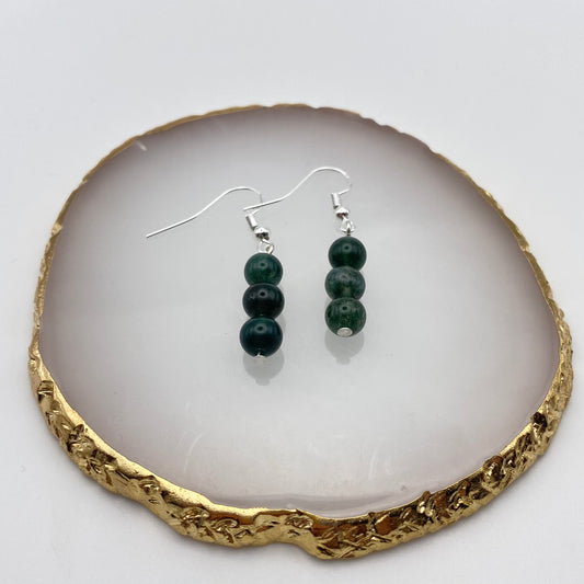Round Moss Agate Crystal Earrings