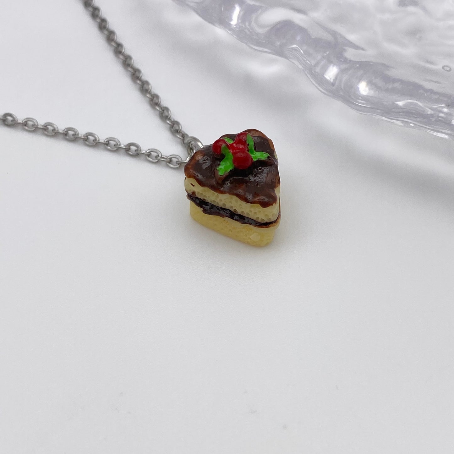 Cherry Topped Cake Slice Necklace