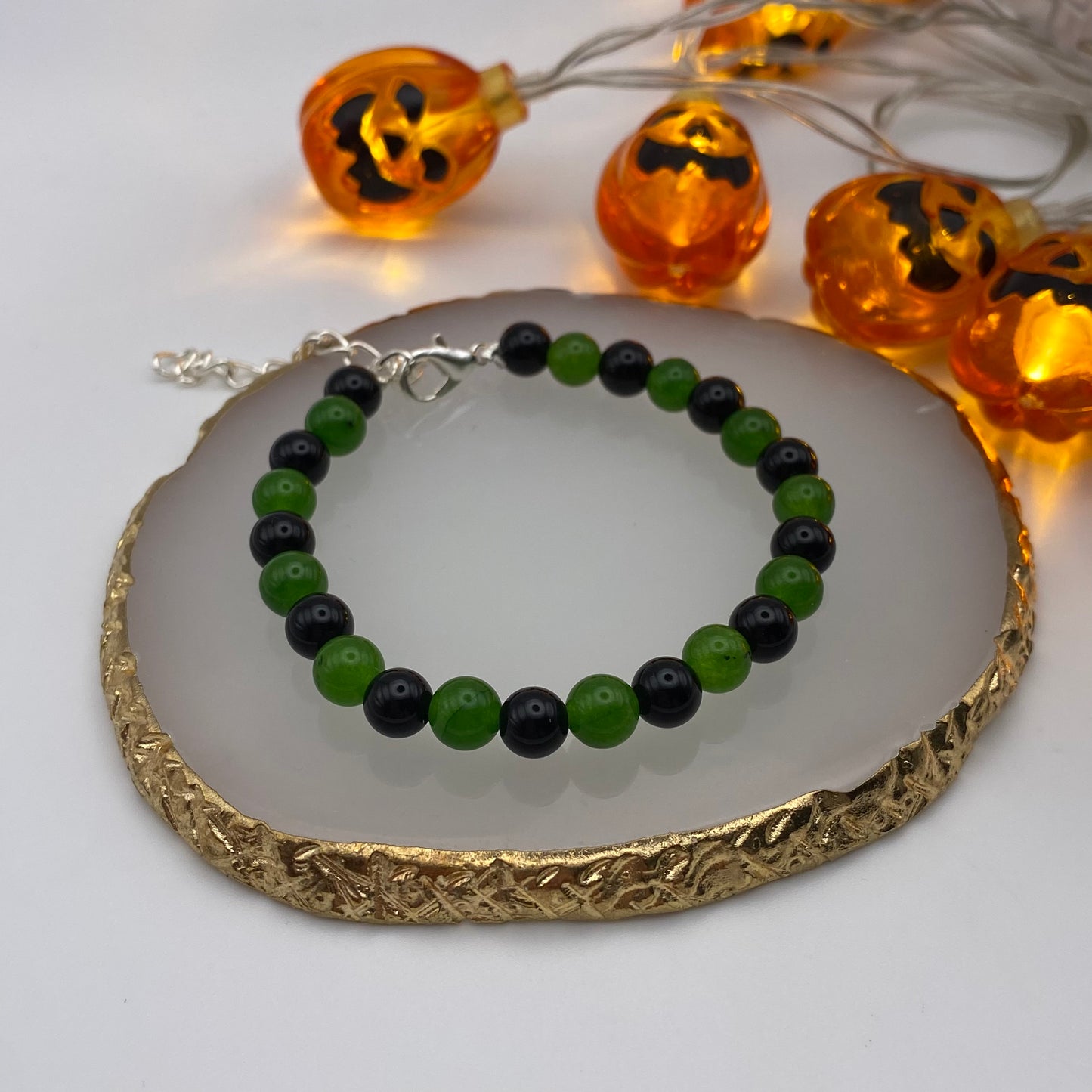 Round Green and Black Crystal Bracelet