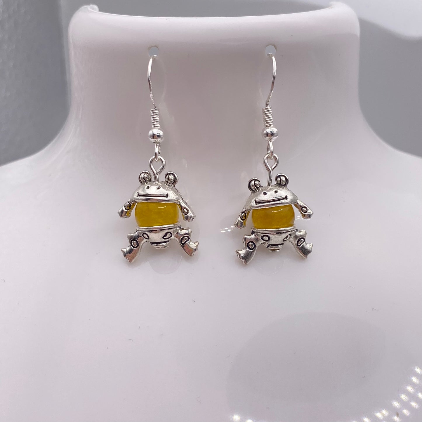Yellow Agate Crystal Frog Earrings