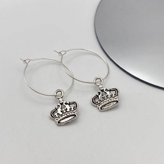Silver Crown Hoop Earrings