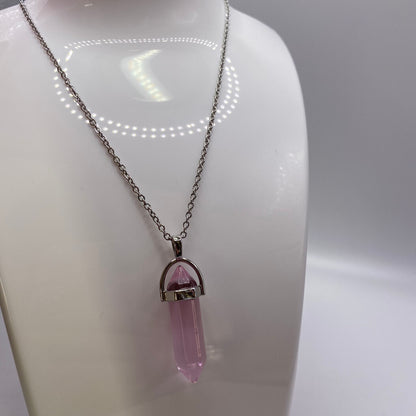 Pink Glass Crystal Pendant Necklace