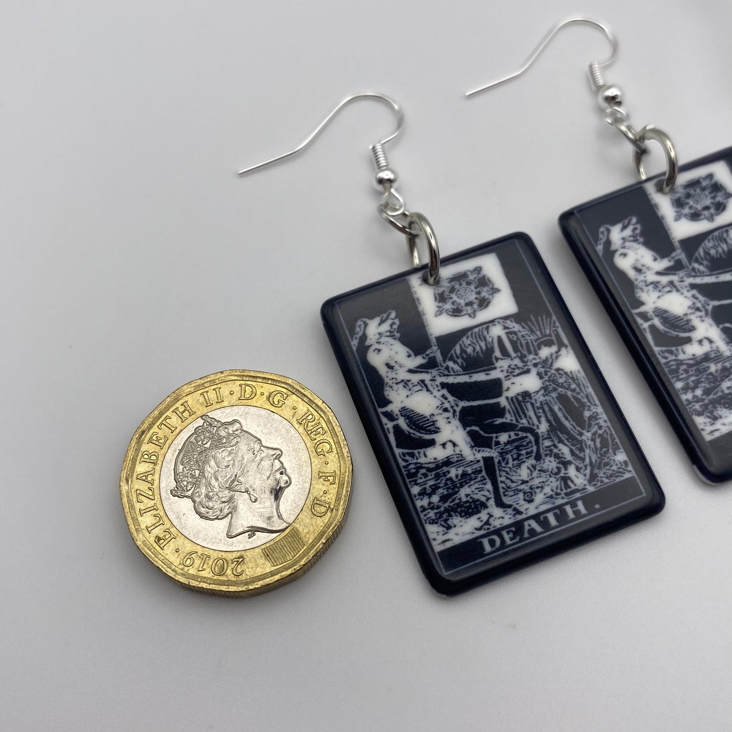 Black and White Death Tarot Card Earrings