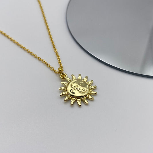 Small Gold Sun and Moon Necklace