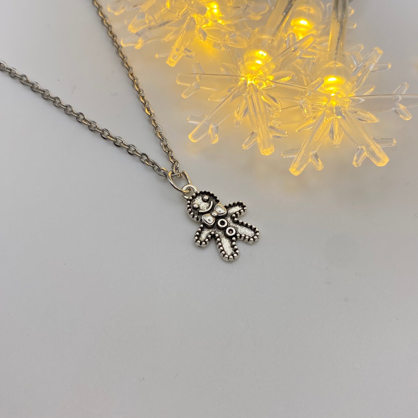 Silver Gingerbread Man Necklace