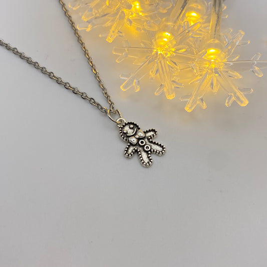 Silver Gingerbread Man Necklace